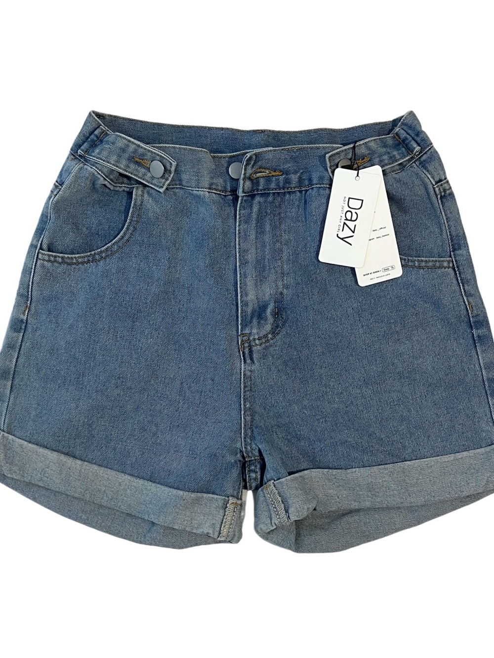 Dazy Women's Blue Denim High-Waist Cuffed Shorts